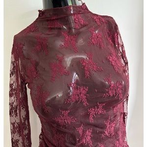FREE PEOPLE sheer shirt in burgundy.  Medium